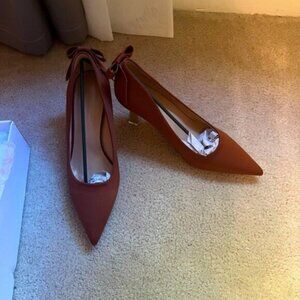 New Brown Fabric Shoe with Unique Heel